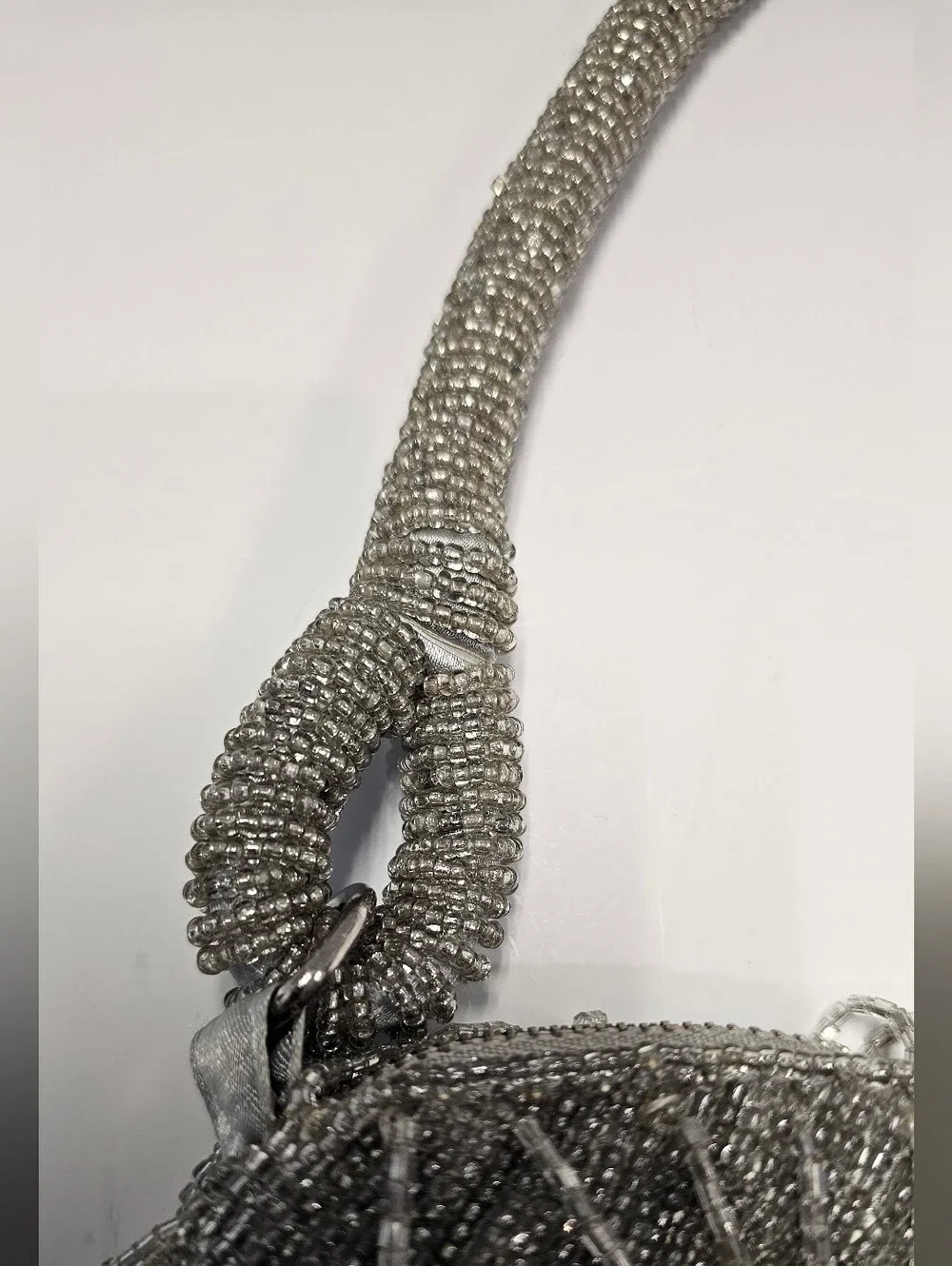 Silver Beaded Fringe Shag Evening Bag - Picture 4 of 16